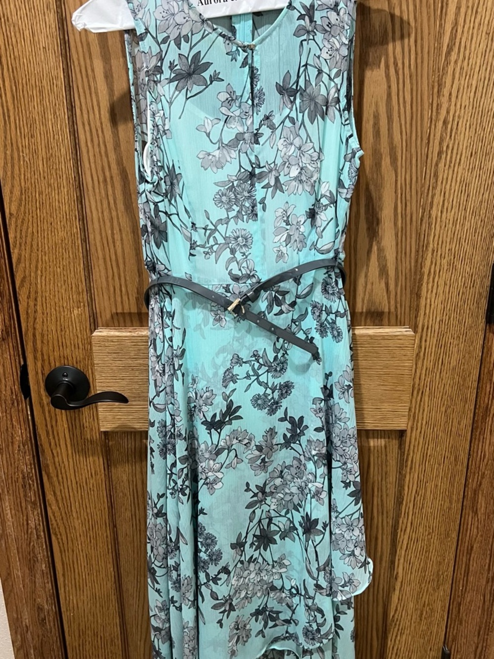 Tommy Hilfiger Aqua Floral Midi Dress with Gray Accents